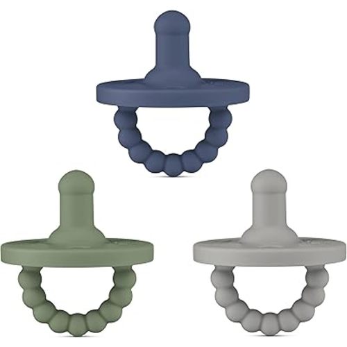 Ryan & Rose Cutie PAT All-in-One Pacifier and Teether Massaging Teething Ring and Hideaway Binky for Growing Babies (Prep (3 Pack), Stage 1)