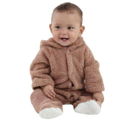 Quealent Baby Boy Girl Clothes Hooded Romper Jumpsuit Onesie Winter Outwear (Khaki,9-12 Months)