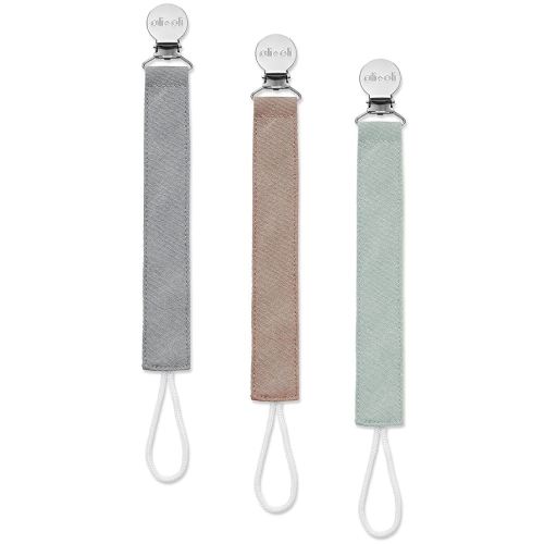 Ali+Oli Linen Strap Pacifier Clip (Forest) Set of 3 (10" x 1") Baby Pacifier Holder for Newborn Pacifiers & Teethers, Binky Clips, Silicone-Free Pacifier Clips