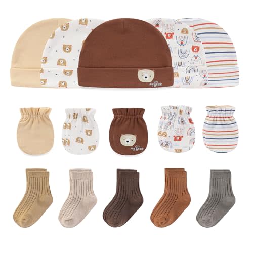 Ruliby Baby Hats Mittens and Socks Set Cotton Newborn Hat Beanie Soft Infant Girls Boys Caps Gloves 0-6 month