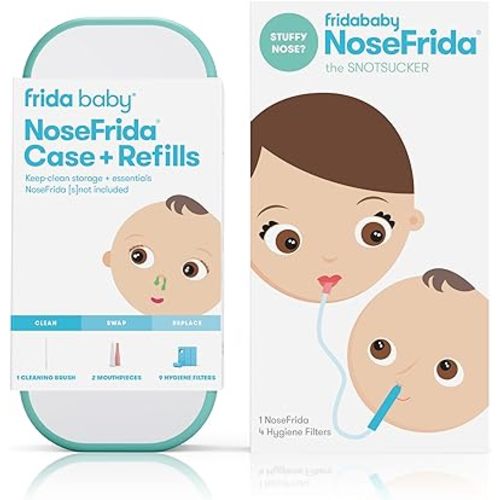 Bundle of Frida Baby Baby Nasal Aspirator NoseFrida The Snotsucker + Frida Baby NoseFrida Case + Refills | Cleaning and Storage for Doctor-Recommended NoseFrida The Snotsucker Nasal Aspirator
