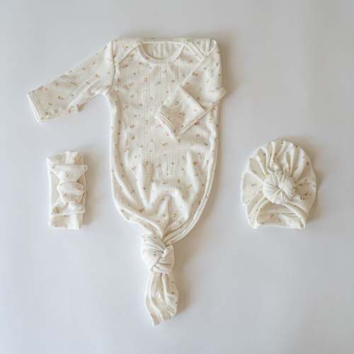 Sleeper and Headwrap Set in Petite Flora
