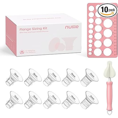 Nuliie 3-in-1 Flange Sizing Kit 13/15/17/19/21mm for 24mm Electric Double Breast Pump Flange/Shield, 10PCS Silicone Flange Inserts to Boost Pumping Efficiency & Comfort, BPA-Free Essential for Moms