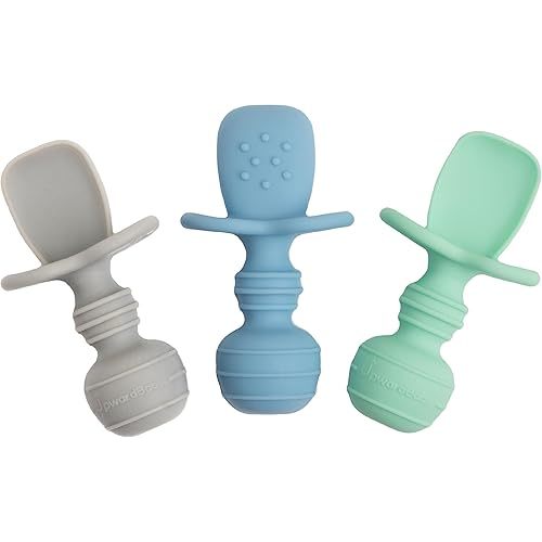 UpwardBaby Spoons Self Feeding Baby Utensils - Self Feeding Spoon with Anti Choke Barrier - Silicone Baby Spoons 4 Months - Silicone Baby Spoon - Baby Self Feeding Spoons - Baby Led Weaning Spoons