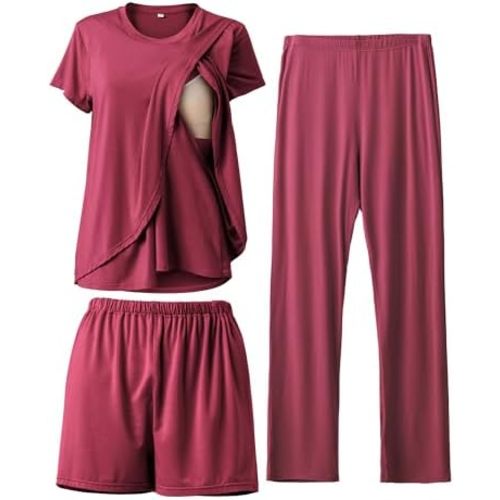 Rnxrbb 3 Piece Postpartum Nursing Pajamas Set Casual Soft Maternity Breastfeeding Pjs Sleepwear Loungewear Clothes Layer