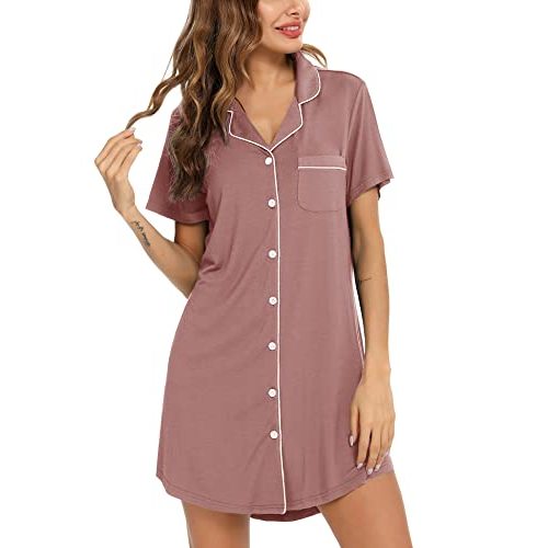 Anjue Pajama Nightgowns for Women Button Down Pajamas Tops Short/Long Sleeve Sleepwear Sleep Shirts Nightdress S-XXL