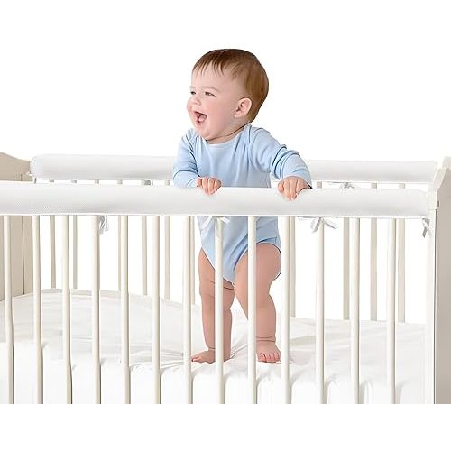 4PC Crib Rail Cover for Teething,Corner Edge Protector Strip, Reversible Guardrail Protector, Soft Furniture Guards 4PC-White