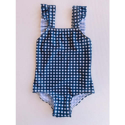 navy gingham one piece suit 3-6MONTHS