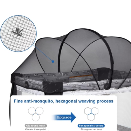 Playpen Mosquito Net Cover Black with 2-Way Zipper for Travel Crib/Playard