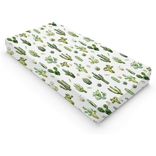 Watercolor Green Cactus Changing Pad Covers Cactus Leaves Unisex Diaper Change Table Sheets for Boys Girls Wild Plants Soft Breathable Stretchy Fitted Baby Diaper Changing Table Mats 32''x16''