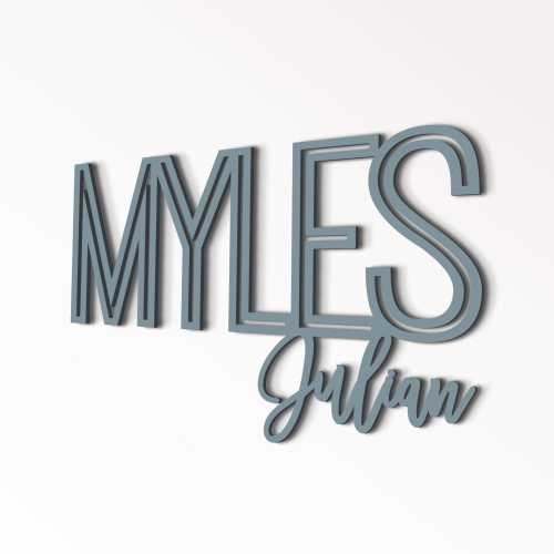 Nursery name sign for boy, First and middle name kids room wall or backdrop decor, Custom wooden cutout baby names, Lettering above the crib