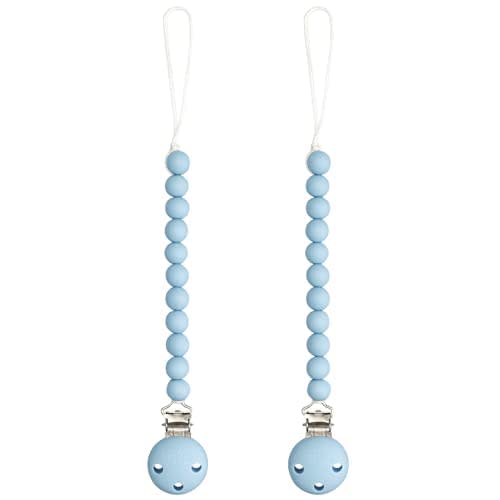 Comfy Cubs Pacifier Clips 2 Pack - 100% Food Grade Silicone Baby Pacifier Clips, BPA & PVC Free - CPSIA Certified, Lightweight and Flexible Baby Gifts - Sky Blue