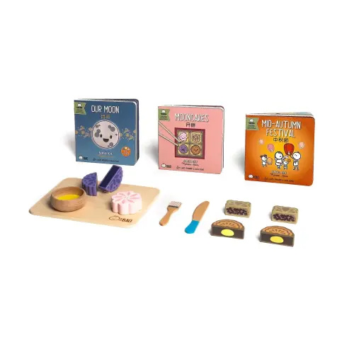 Mid-Autumn Holiday Book Bundle with Wooden Mooncake Toy — Bitty Bao Chinese Bilingual Books & Toys