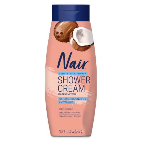 Nair Sensitive Shower Cream Hair Remover, Coconut Oil & Vitamin E, Body Hair Removal Cream, 12 oz