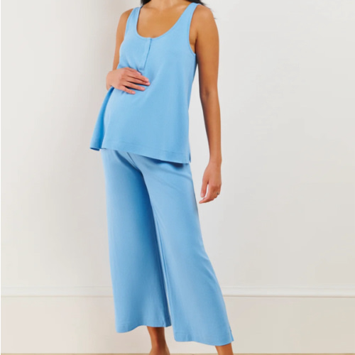 LAKE | Serene Blue Pointelle Maternity Wide Leg Tank Set