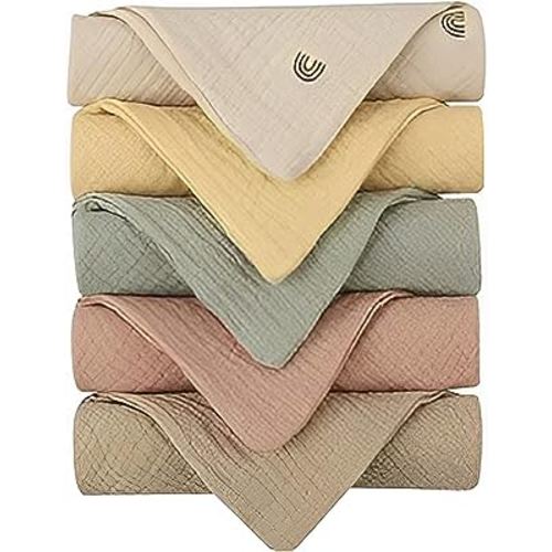 ANEIDA Baby Muslin Washcloths, 5 Pack 100% Cotton Baby Bath Towels, Saliva Towel Wash Cloth Set for Baby Soft Multi-Colors Baby Burping Cloth Newborn Gift Sets