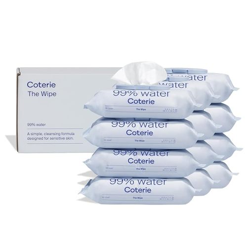 Coterie Baby Wipes for Sensitive Skin, Plant-Based and Plastic-Free Fibers, 99% Water, Hypoallergenic, pH Balanced, Unscented, Clean and Gentle Baby Essentials, 8 Pack, 448 Count
