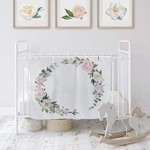 Baby Milestone Blanket Girl|Newborn Monthly Milestone Blanket|Rose Nursery Decor|Baby Girl Photo Background Prop Picture Blanket with Wreath and Headband
