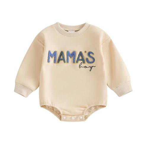 FIOMVA Baby Boy Fall Clothes Newborn Bubble Romper Toddler Long Sleeve Mama's Boy Letter Bodysuit Winter Infant Outfits