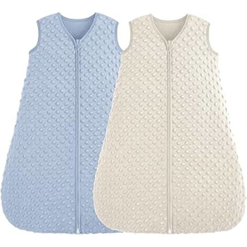 Fleece Baby Sleep Sack 6-12 Months, 1.5 TOG Cotton Baby Wearable Blanket With Soft Plush Dots, 2 Pack Newborn and Infant Warm Sleeping Sack with 2-Way Zipper Blue&Apricot
