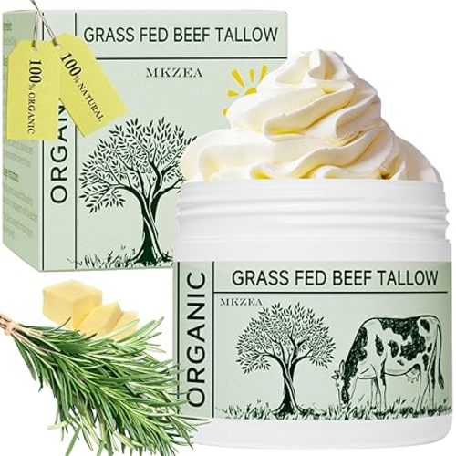 Beef Tallow, Tallow Face Moisturizer, Beef Tallow for Skin, Unscented 100% Organic Beef Tallow Blam Grass Fed Finished Whipped Tallow Face Cream Moisturizer Body Lotion Skin Care for Sensitive Skin