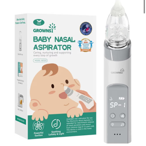 GROWNSY Nasal Aspirator for Baby, Electric Baby Nose Sucker with Larger Suction Chamber and More Powerful Suction, Automatic Nose Cleaner with Music and Light Soothing Function