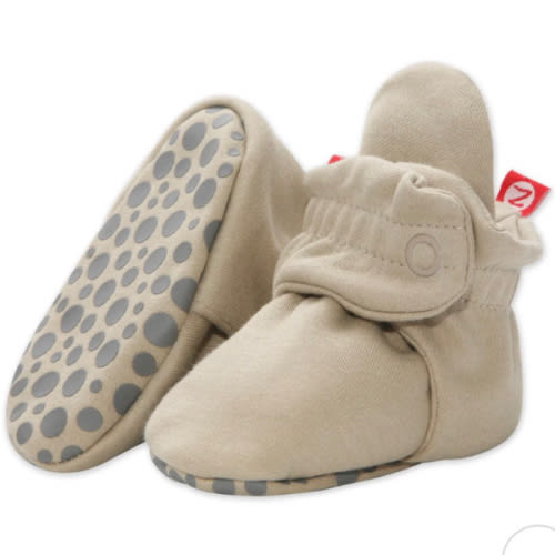 Zutano Cotton Gripper Stay-On Baby Bootie Slipper - Khaki