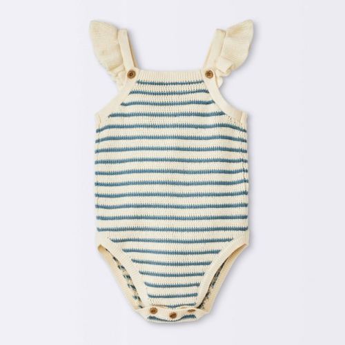 Baby Girls' Pointelle Striped Sweater Romper - Cloud Island™ Blue 6-9M
