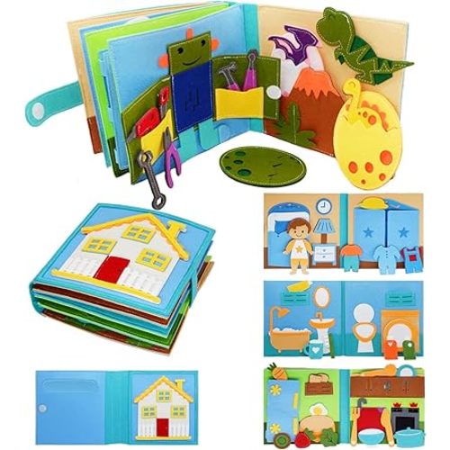 BizyKoady Montessori Felt Busy Book Toddlers Quiet Book Pretend Play Early Learning Educational Travel Toys for Kids Age 2 3 4 5 6 Travel EssentialsLearning Activitie Boys