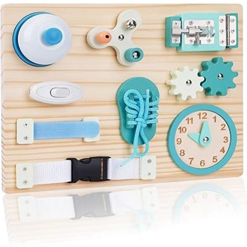 ATOYUS Montessori Busy Board Toys for Toddlers, Wooden Sensory Activity Toys for Kids, Learning Educational Travel Toy, Fine Motor Skills Christmas Birthday Gifts for Boys Girls