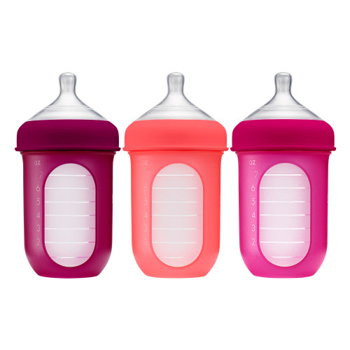 Boon Nursh Silicone Baby Feeding Bottles Pink Multi Pack 8 Oz 3 Pk