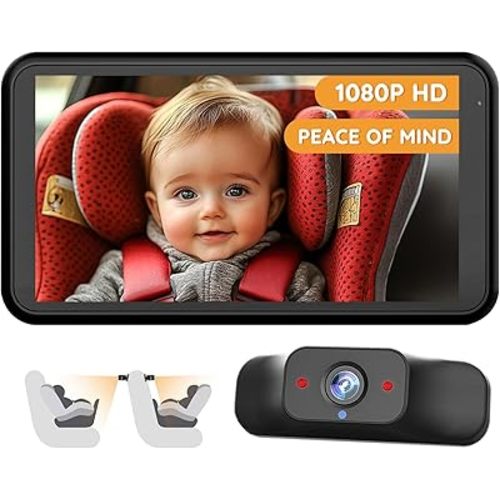 Baby Car Camera Plug-Play, 4.5" 1080P HD Crystal Clear View Baby Car Mirror Monitor with 3X Zoom, Safety 360 Rotation Rear Facing Car Seat for Baby