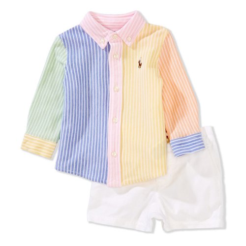 Ralph Lauren Baby Boys 3-24 Months Long Sleeve Mixed-Media Fun Shirt & Chino Shorts Set