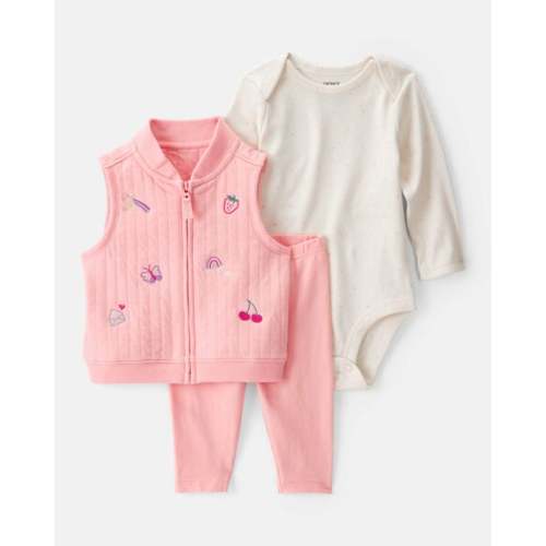 Baby 3-Piece Fruit Embroidered Little Vest Set - Pink/Ivory - Carter's | Carter's