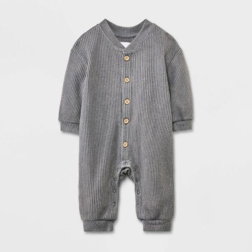 Grayson Mini Baby Button-front Romper - Gray Newborn