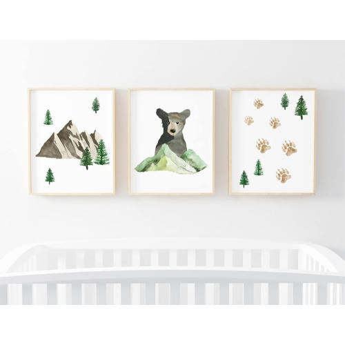 Brody's Bear & Mountain Adventure Woodland Digital Nursery Art Set