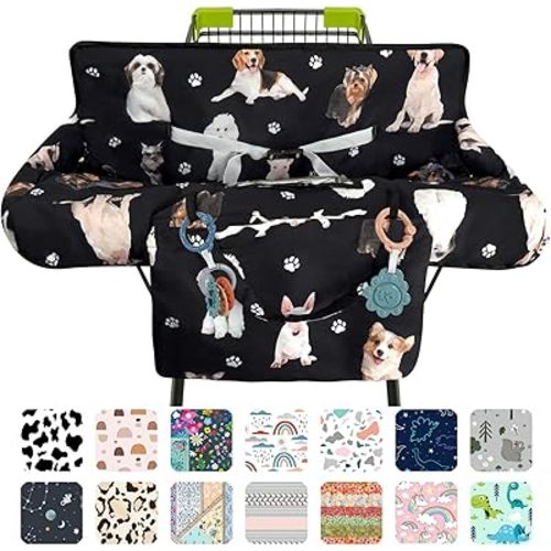 Black Shopping Cart Cover for Baby 2-in-1 High Chair Cover with Safety Harness Multifunctional Dog Pattern Cart Covers for Babies Soft Padded Grocery Cart Cover for Baby Boy Girl