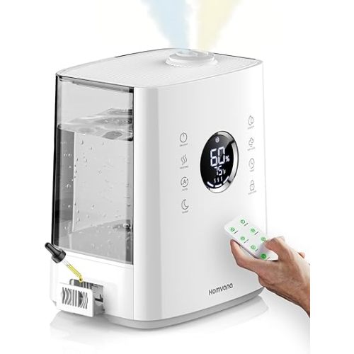 Homvana Humidifiers for Large Room Home Bedroom (up to 861ft²) 6.5L, 65H Top-Fill Warm and Cool Mist for Baby Kids Plants, Remote Control, with Distilled Sterilization, Quiet Sleep Mode, Ultrasonic