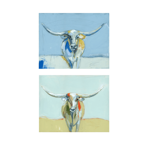 Longhorns (set of 2) | Blue and Green – Chelsea McShane Art