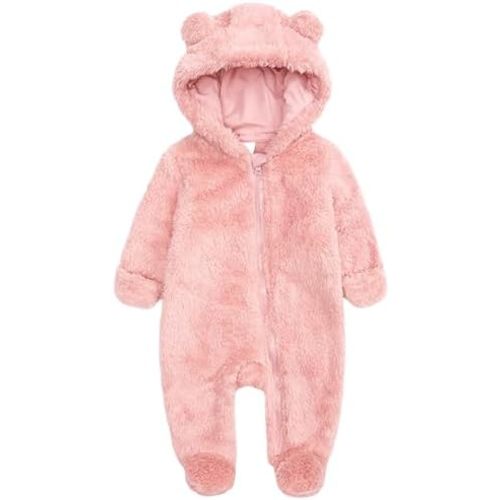 Baby Snowsuit Bear Ear Hooded Jumpsuit Fleece Romper Zipper Winter Coat Outfits