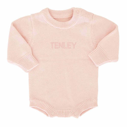 Embroidered Knit Sweater Bubble Romper | Tea Rose