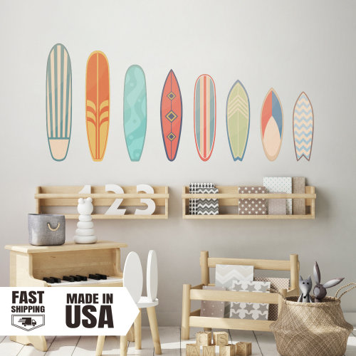 Summer Surfboards Set Pastel Colors Set Watercolor Wall Decal Fabric Wall Decal