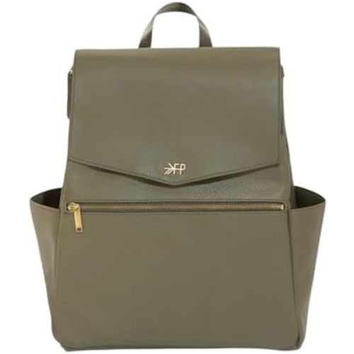 Freshly Picked Classic II Diaper Bag Backpack, Wipeable Vegan Leather With Changing Pad (Sage Green V2)