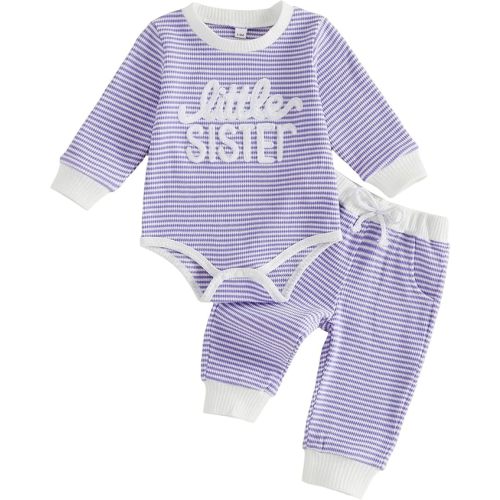 allshope Newborn Baby Girl Fall Outfit Romper Long Sleeve Letter Embroidery Jumpsuit Bodysuit Pants Infant Waffle Clothes Set