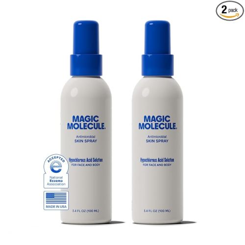 Magic Molecule Hypochlorous Acid Spray for Breakout-Prone Skin, Eczema & Itchy Rashes | Helps 50+ Dermal Issues | For All Skin Types 3.4 oz (Pack of 2) Travel-Friendly