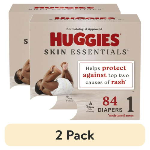 (2 pack) Huggies Skin Essentials Baby Diapers for Sensitive Skin, Size 1 (8-14 lbs), 84 Ct (Select for More)