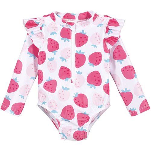 Gerber Baby Swimsuit Rashguard Toddler Girls Long Sleeve One Piece - 3-6 Months - Pink Strawberry
