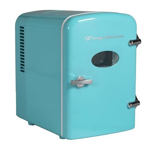 Frigidaire EFMIS137-BLUE Retro Mini Personal Fridge Cooler, Holds up to 6 Cans, Portable for Car, Office, Bedroom, Dorm Room, or Cabin, AC and DC Input, Blue