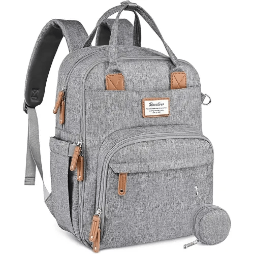 RUVALINO Diaper Bag Backpack, Multifunction Travel Pack Maternity Baby Changing Bags, Large Capacity, Waterproof, Gray