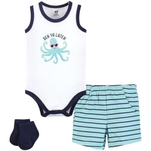 Hudson Baby Unisex Baby Bodysuit, Short and Sock, 3-Piece Set